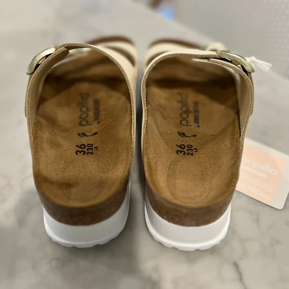 New in Box! Birkenstock Arizona pap flex platform sandals in ECRU size 36 uk - Picture 5 of 13